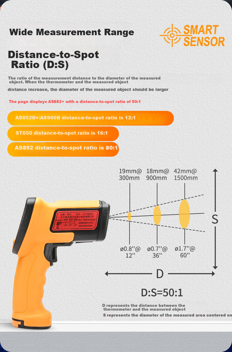 CEM Infrared Thermometer Industrial Temperature Gun High-Precision Thermometer Home Kitchen Baking Oil Temperature Gun AS-852B+ 9