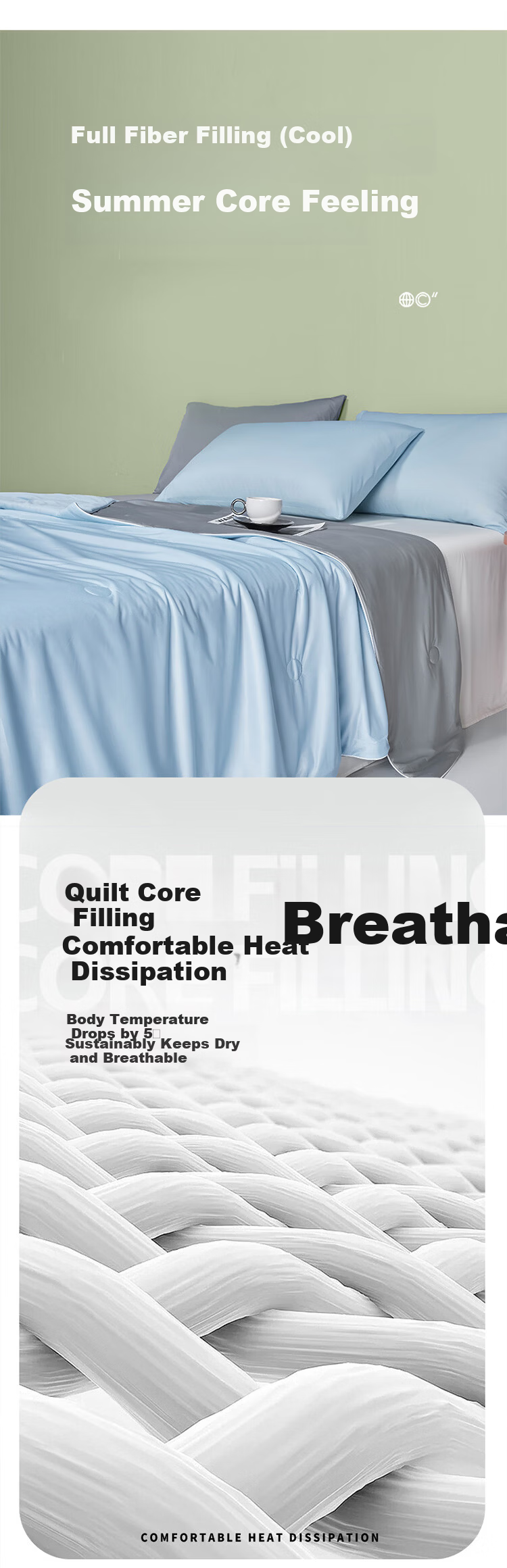 Jiuzhoulu Cooling Antibacterial Ice Silk Summer Quilt A-Class Double Machine Washable Thin Air-Conditioned Blanket Blue Gray Patchwork 9