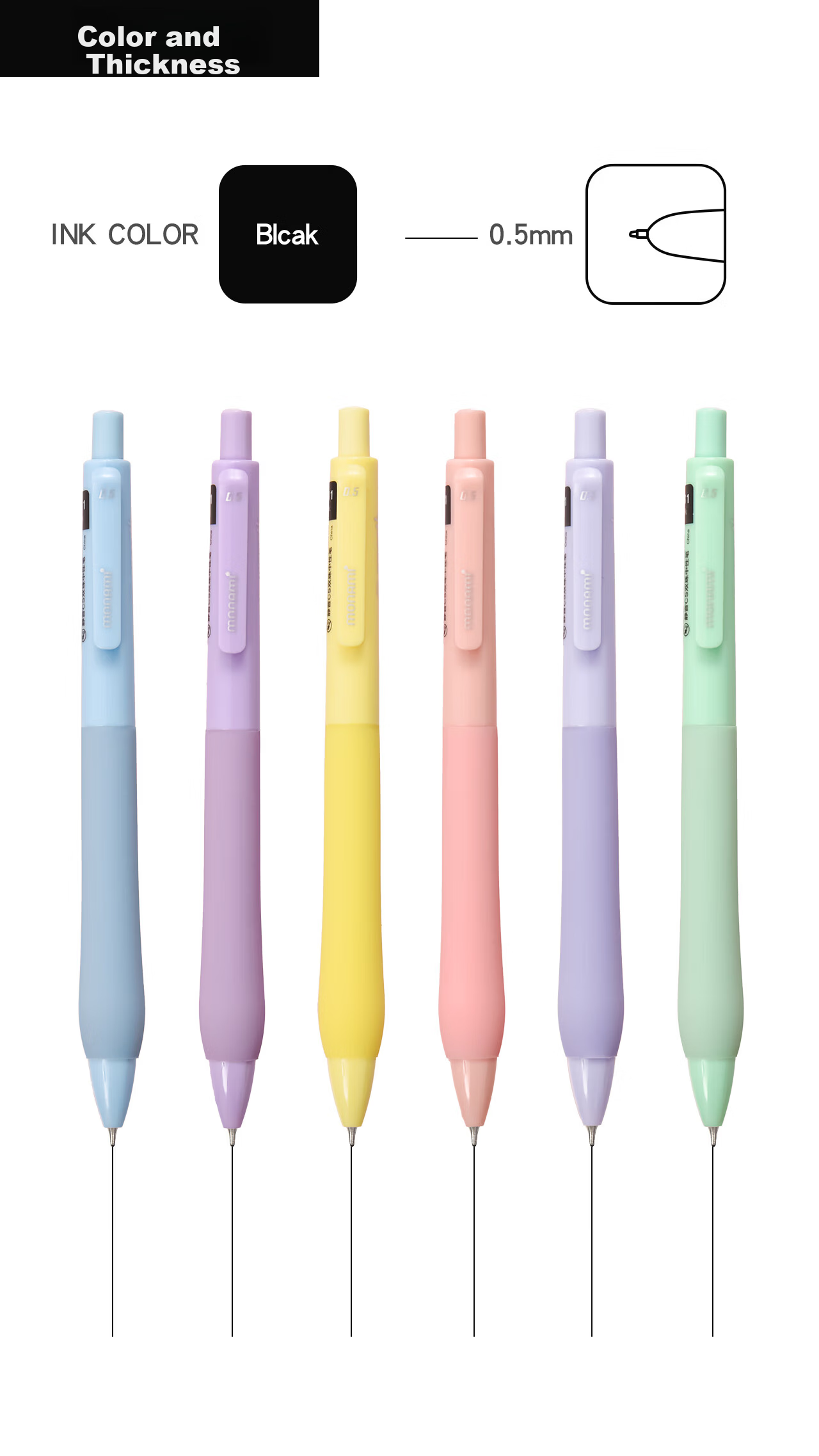 Monami Silent Click Gel Pen High-Value Study Pen Quick-Dry Smooth Ink CS Dual-Tip Female Student Exam Stress-Relief Rotating Pen 0.5mm Black Cream 3-Color Barrel Set 8