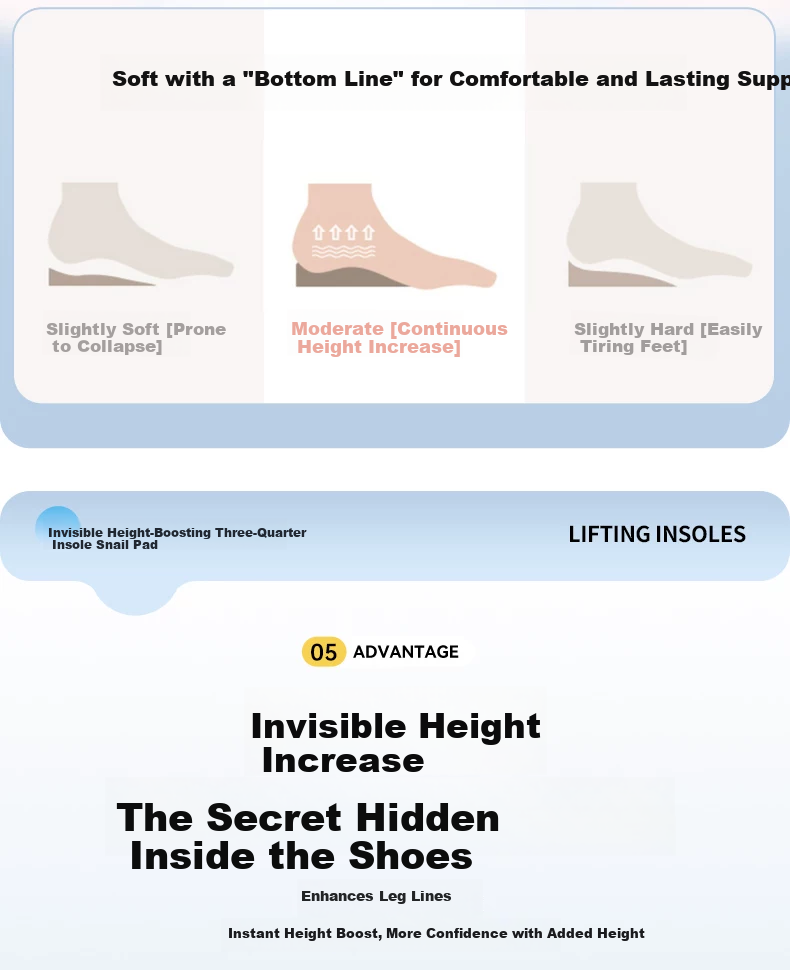 Gouge Snail Height-Increasing Insoles for Men, Arch Support, Comfortable, Invisible White, Men's Style 1.5CM, One Size Fits All, 1 Pair 10