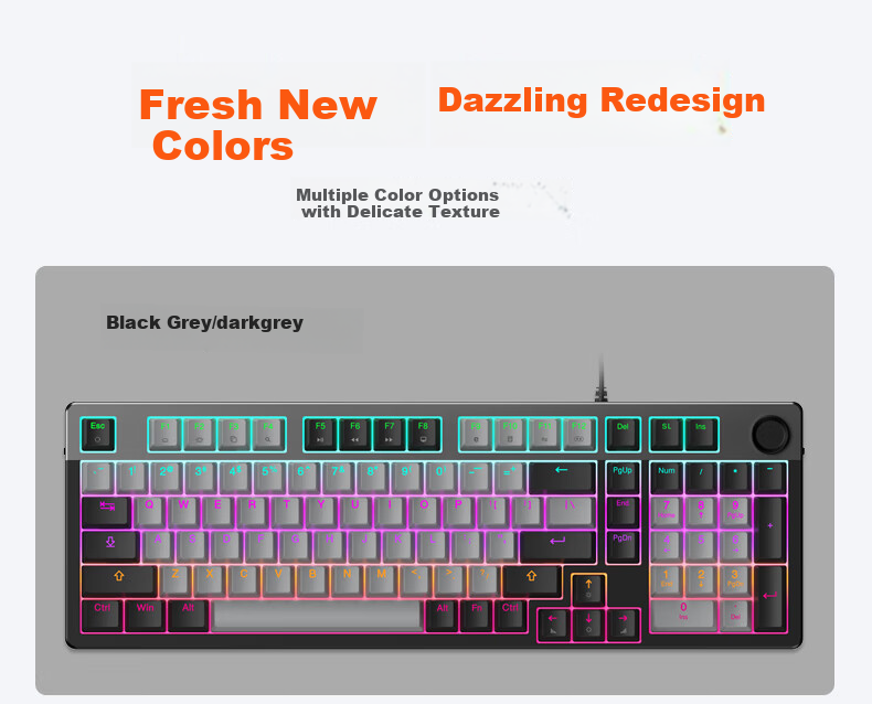 DAREU EK815Pro Wired Keyboard 2026 Edition - Wired Connection - Black Grey - Dream Encounter HiFi Switch - Non-Silent - 100 Keys 2