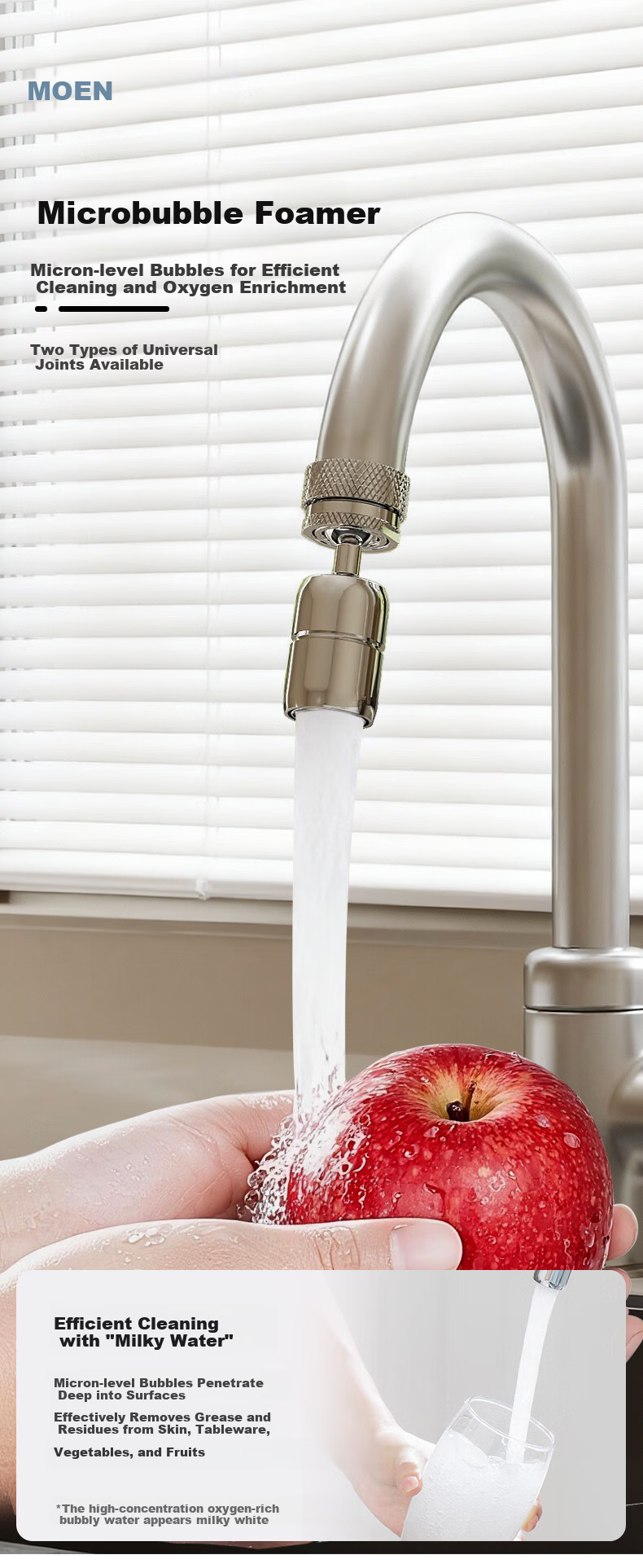 MOEN Faucet Aerator, Universal Water Splash-Proof, Extended Conversion Adapter, Aerator, 360° Crystal Water 1