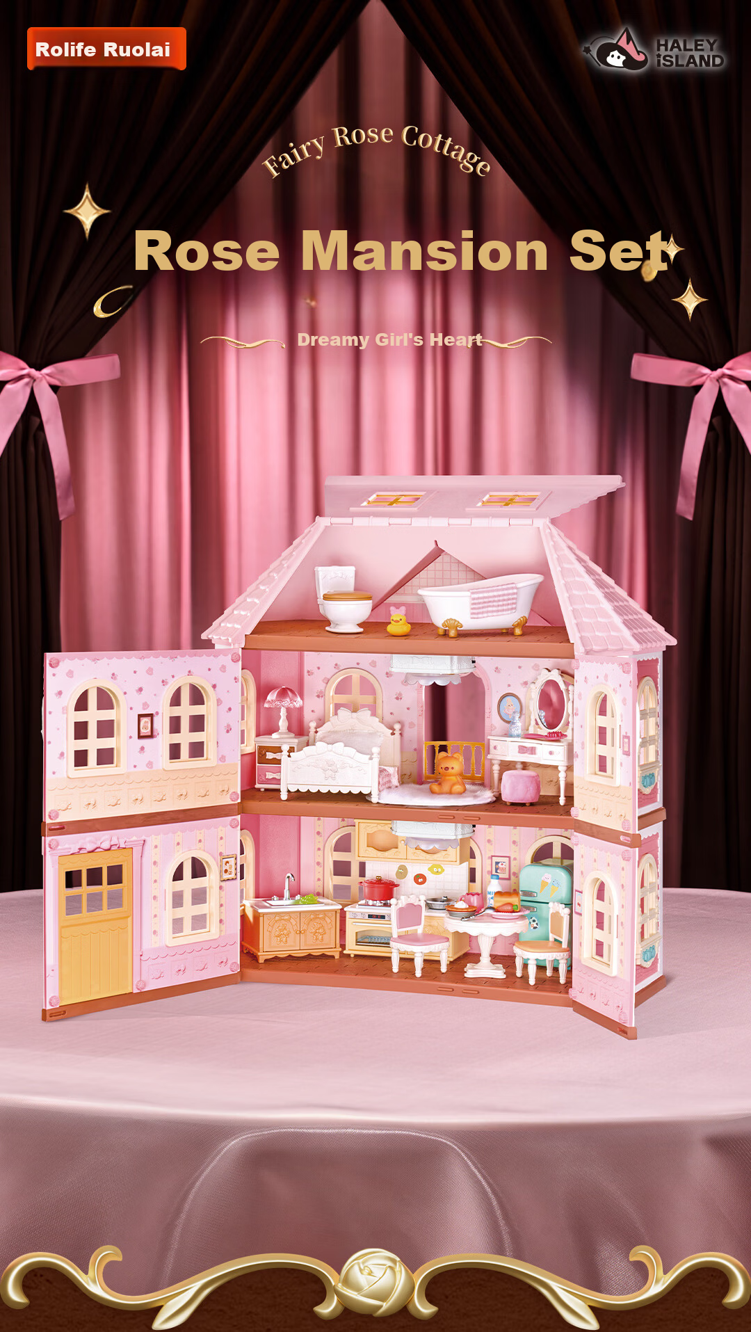 Rolife Hailey Island Rose Mansion Dollhouse Toy for Girls Birthday Children's Day Gift 1