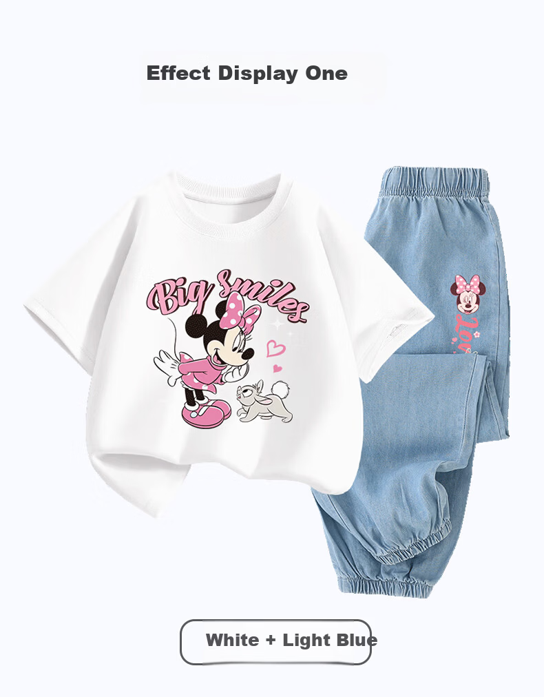 Disney Kids Set Boys and Girls Short Sleeve Tencel Denim Mosquito-Proof Pants Dido T White + Disan K Dark Blue 140 8