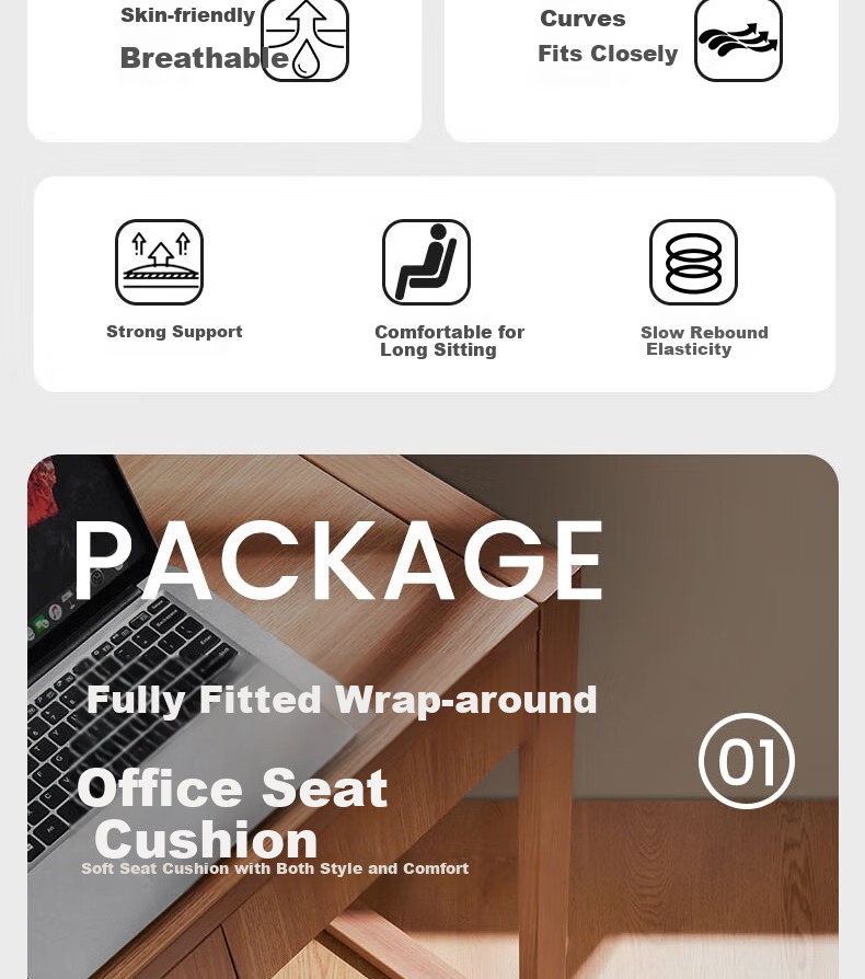 Meiwu Craftsman Seat Cushion Butt Pad Chair Cushion Long Sitting Office Chair Pad Student Stool Anti-Butt Pain Waist Support Cushion Hemorrhoid Gray 2