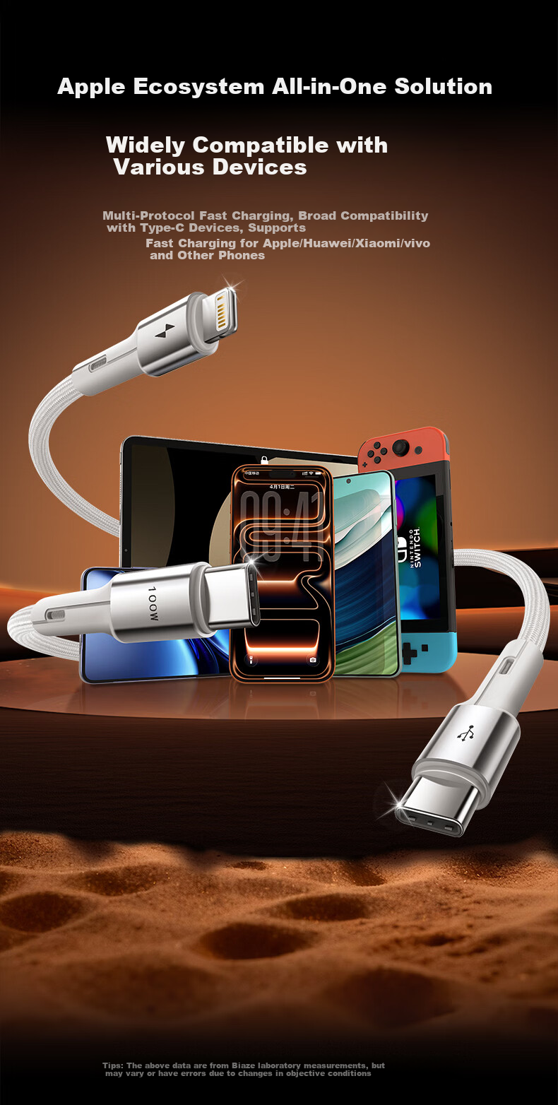 BIAZE Type-C Data Cable, 100W Super Fast Charging, Car USB-C Charging Cord, Suitable for Huawei, Honor, Xiaomi, Android, Apple IPhone 18/17/16/15 Pro Max Phones 8
