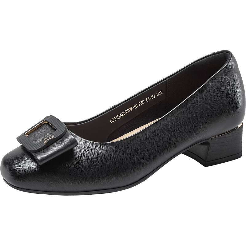 Eierkang Women's Sheepskin Office Commuter Low-Cut Single Shoes Elegant Low Heel Fashion Mom Shoes 26159W Black Size 36