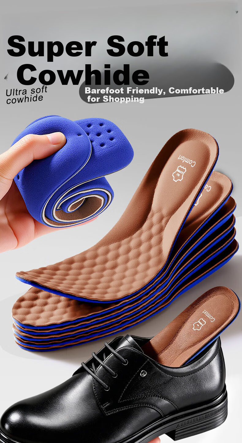JVBV Men's Leather Insoles Cowhide Sweat-Absorbing Breathable Odor-Resistant Soft Elastic Summer Shoes Size 39-40 1