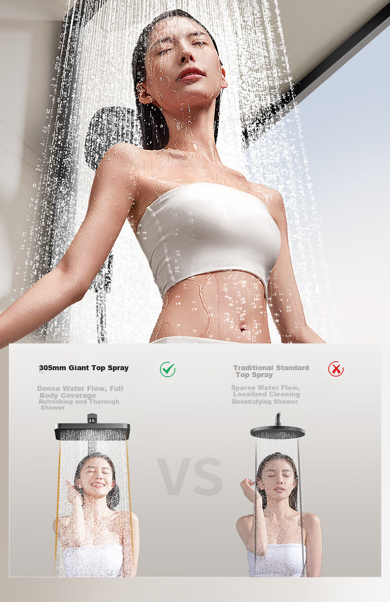 JOMOO Piano Key Storage Square Tube Top Spray Handheld Dual Anti-Scale Shower Set 36694 White 17