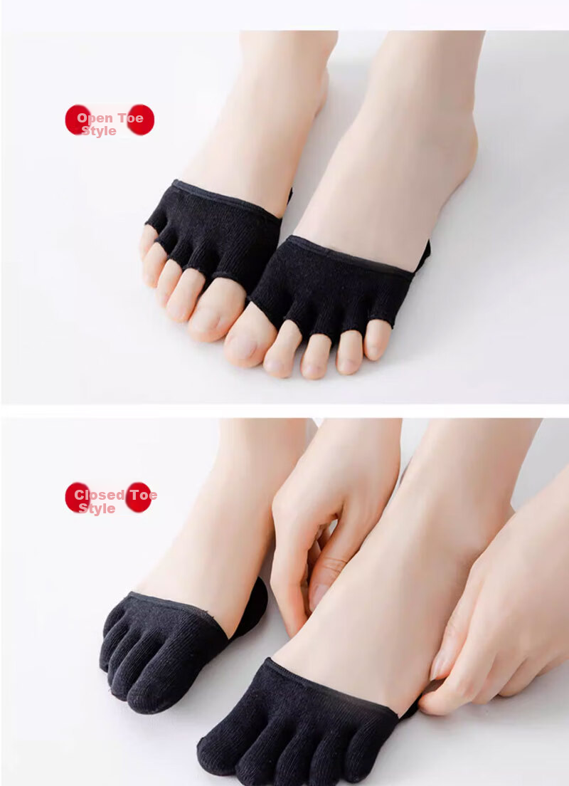 Yimian Women's Summer Thin Half-Toe Cotton Socks Five-Toe Front Foot Half Palm Socks High Heel Socks 5 Pairs TT 2