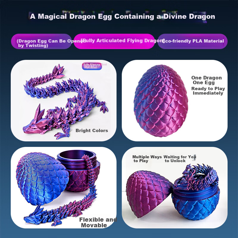 Baili Frost 3D Printed Dragon Egg Dinosaur Egg Toy Ornament Educational Early Learning Toy for Kids Boys and Girls Children's Day Gift