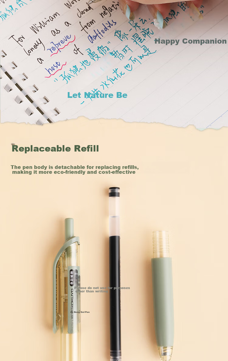 KOKUYO Retractable Gel Pen with Free Refills 0.5mm Quick-Dry Colored Ink Black Refill Green Barrel WSG-PRS302-TZ 4
