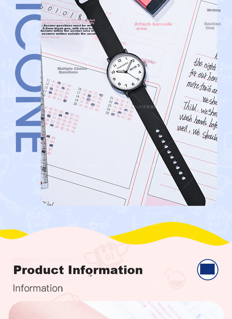 COJR Women's Watch Silent Mechanical Luminous Quartz for Middle and High School Students Exam Use 9