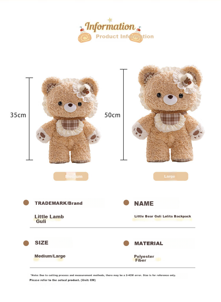 Little Lamb Guli Little Bear Guli Lolita Plush Backpack Cute Doll Bag Gift for Girls Large Size 5