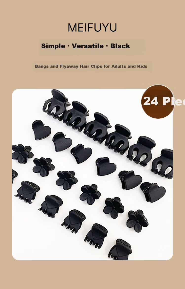 MEIFUYU Black High Ponytail Hair Claw Clip 10-Piece Set Small Pumpkin Clips Shark Clips for Back of Head WH7247 1