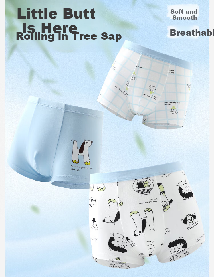 Jiusuiban Boys' Underwear 7A Antibacterial Silk Gusset Boxer Shorts with Sausage Dog Cartoon Soft Elastic Four-Point Shorts 2