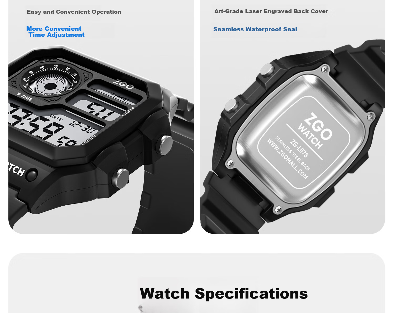 ZGO Men's Vintage Style Digital Watch Student Waterproof Small Square Sports Electronic Watch for High School and Middle School Students 26