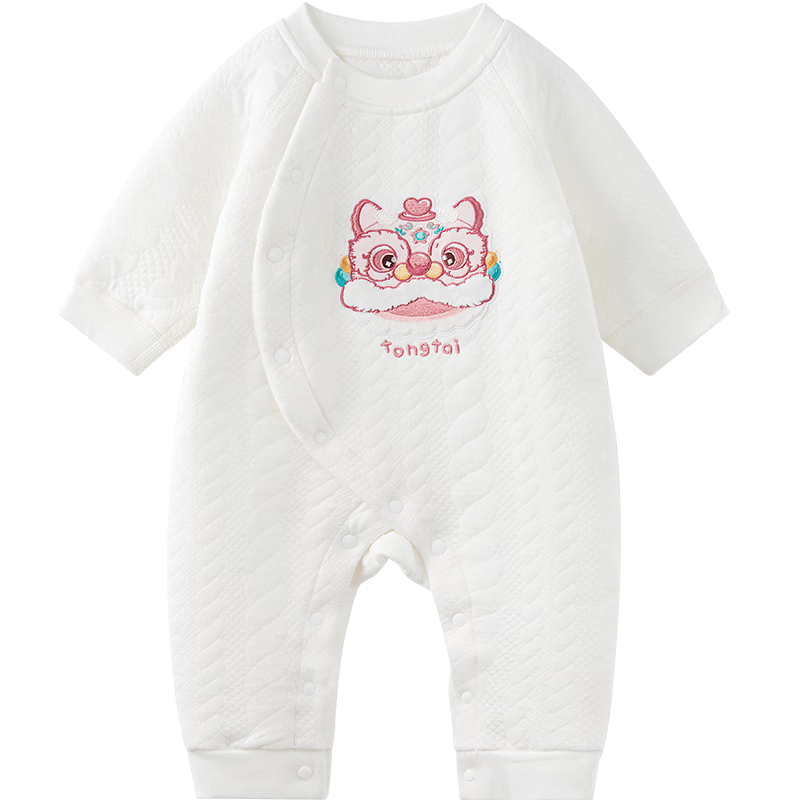 TONGTAI Baby Romper, Autumn And Winter Pure Cotton, Warm Infant Clothing, Onesie, Festive New Year Outfit, White, 80cm
