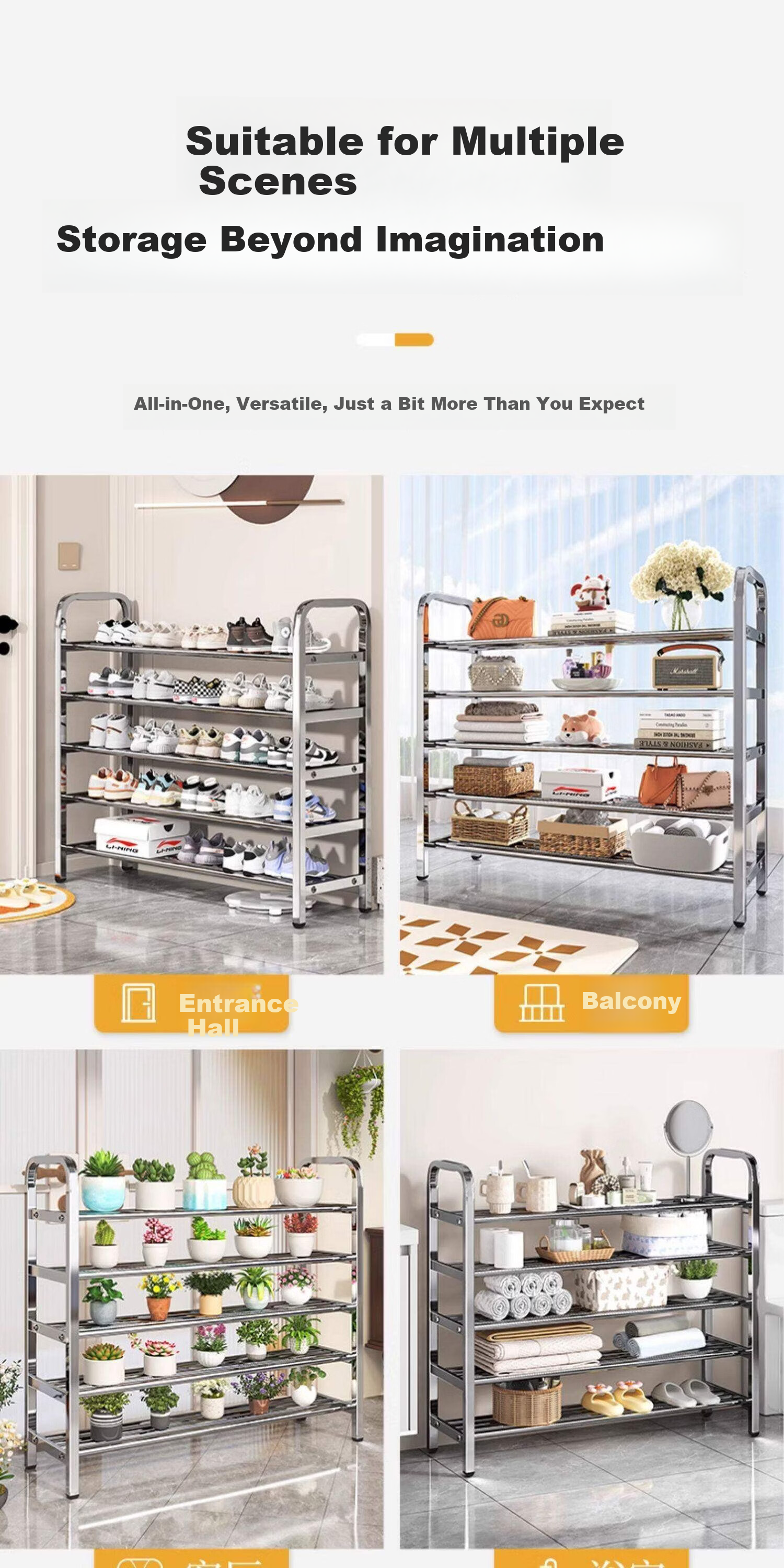 Jiajieshi Stainless Steel Shoe Rack Simple Home Entrance Dormitory Indoor Multi-layer Storage Shoe Rack Five Layers 60cm 6