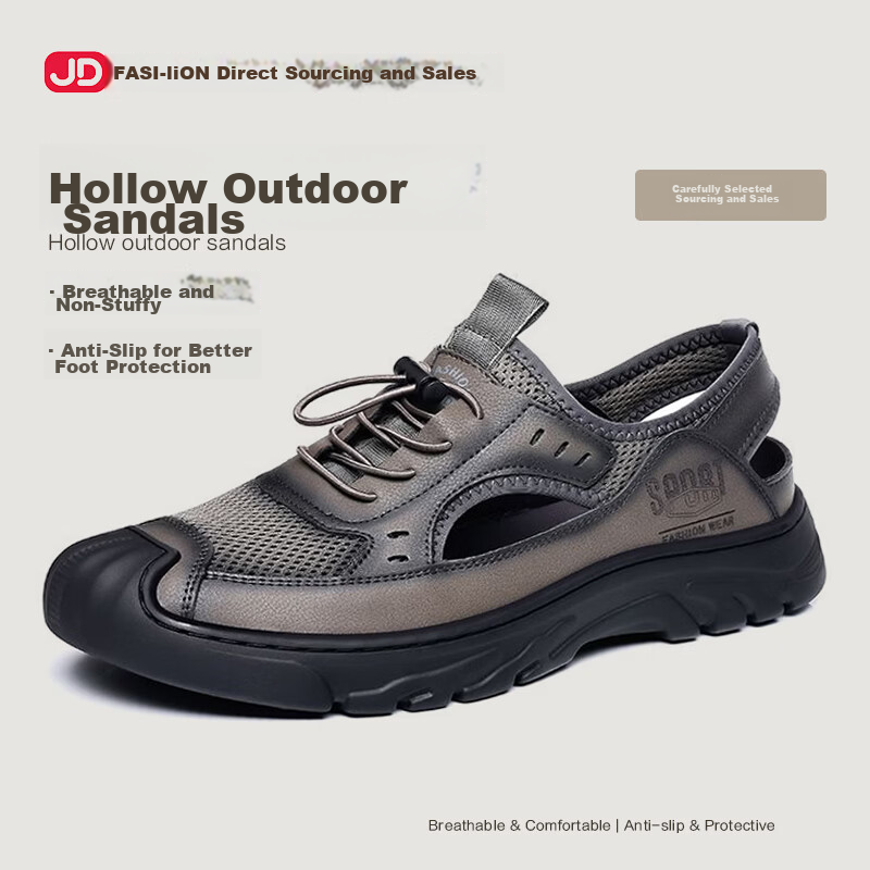 Jingzhenlianggong New Casual Sandals High-Grade Ultra-Soft Men's Breathable Sandals Wear-Resistant Non-Slip Gray [Mountaineering Style] Size 40