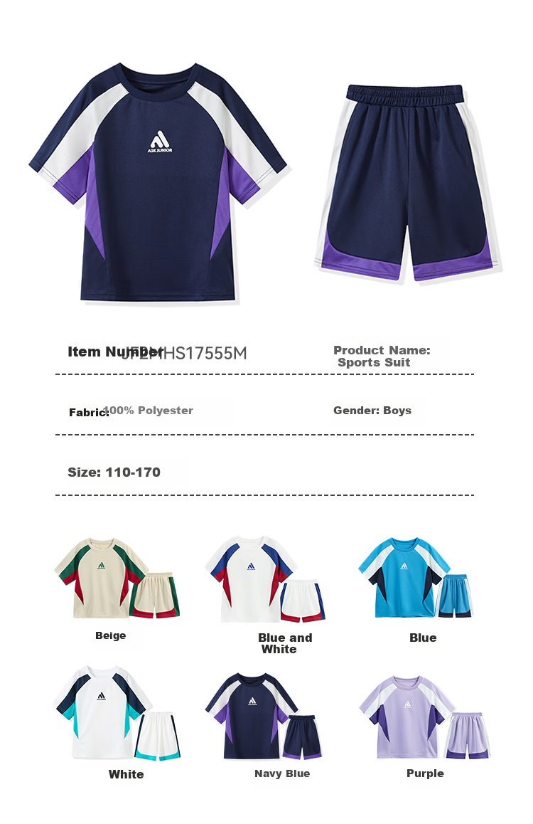 ASK JUNIOR Kids Quick-Dry Sports Summer Set Short Sleeve T-Shirt and Boys Girls Five-Point Shorts Two-Piece Set 9