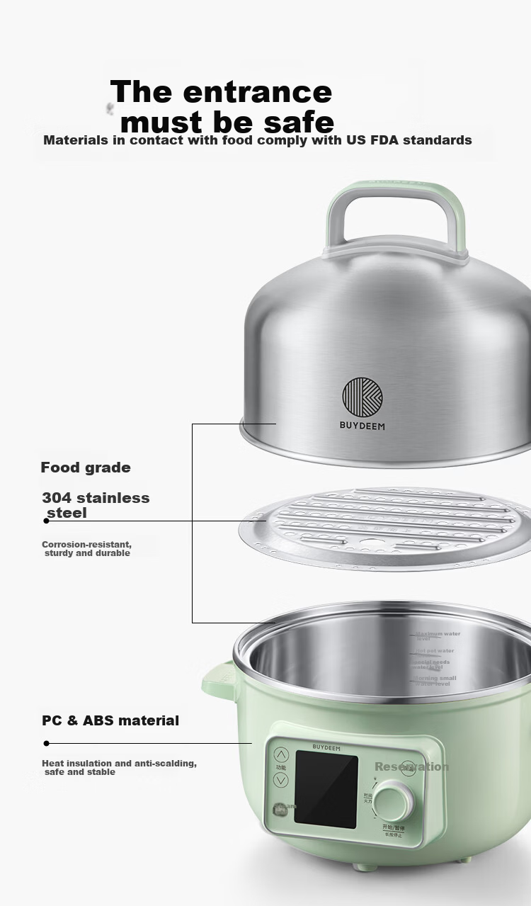 Buydeem Electric Steamer Household Stainless Steel 0-Coating Electric Stew Pot Hot Pot Steaming and Stewing All-in-One Large Capacity Smart Electric Stew Pot Timer Keep Warm Multifunctional Pot G45 Si 12