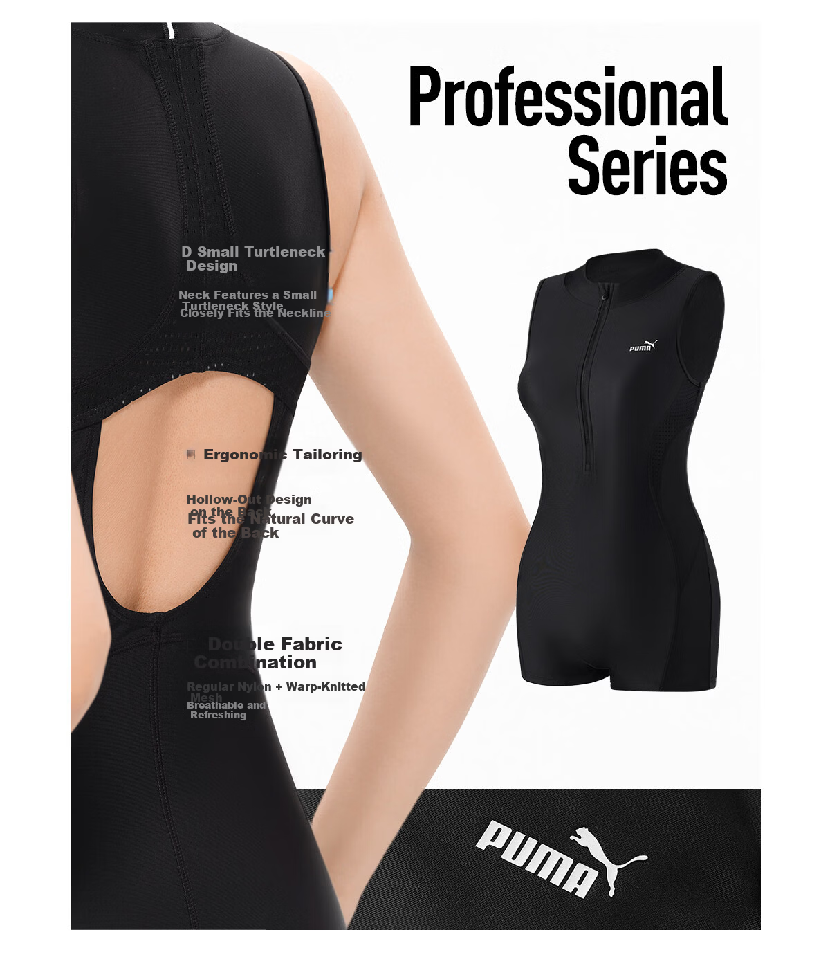 PUMA Women's One-Piece Swimsuit High Neck Sun Protection Mesh Back Slim Fit Swimwear Beach Spa 5