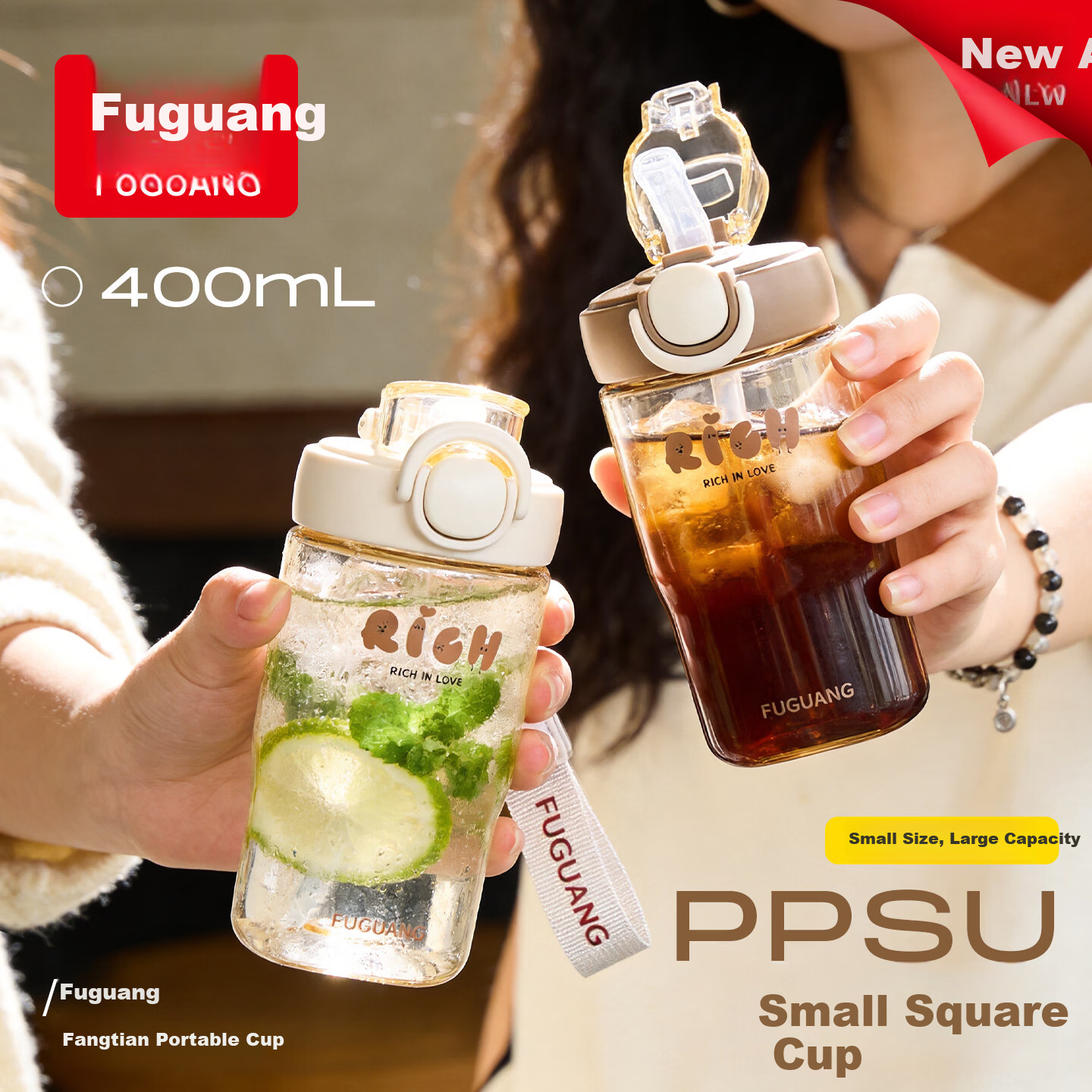 FGA Fugang PPSU Baby Material Children's Day Flip Straw Square Water Cup for Kids Elementary School Baby 400ml White