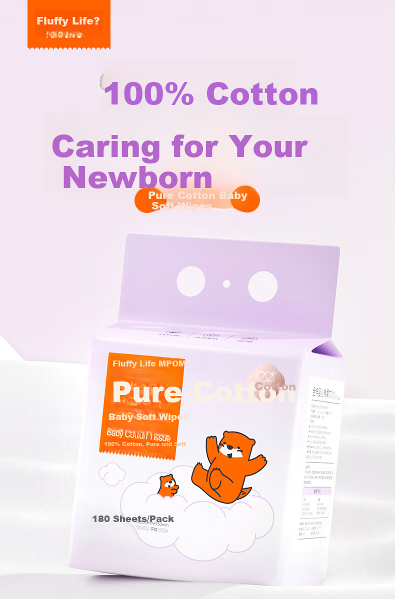 Fluffy Life 100% Cotton Baby Soft Cotton Towel 180 Sheets Hanging Pure Cotton Face Wipes for Babies 1