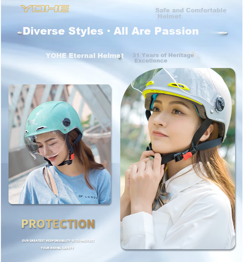 YOHE Eternal New National Standard Class A 3C Certified Electric Vehicle Helmet Women's Summer Four Seasons Electric Scooter Half Helmet Men's Lightweight Motorcycle Safety Helmet DK1 Energy Black One 3