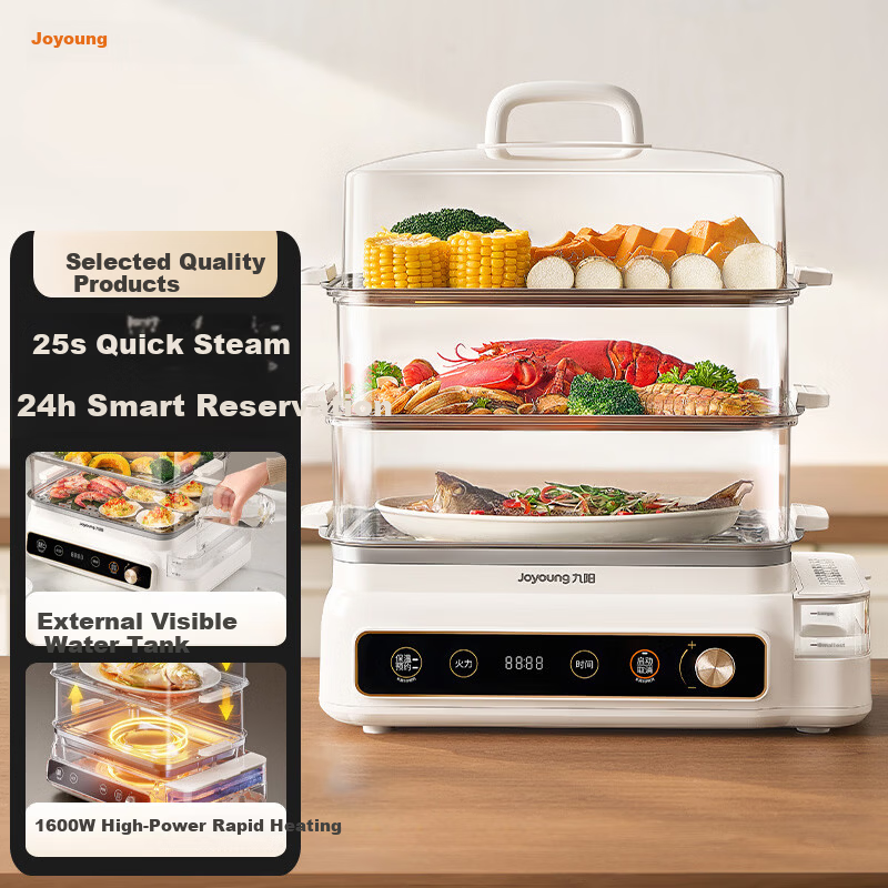 Joyoung 26L Large Capacity 3-Tier Multifunctional Electric Steamer Fast Steam Smart Reservation Breakfast Cooker DZ260HG-GZ866