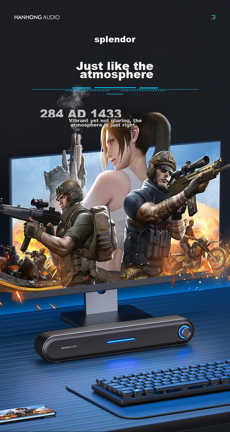 HANHONG_AUDIO PC01 Computer Speakers, PS5 Gaming Desktop Bluetooth Speaker, Multimedia Home Audio for Computer, Desktop, Mobile Phone, Laptop, RGB Light Effects Speaker, Indoor Home Use 4