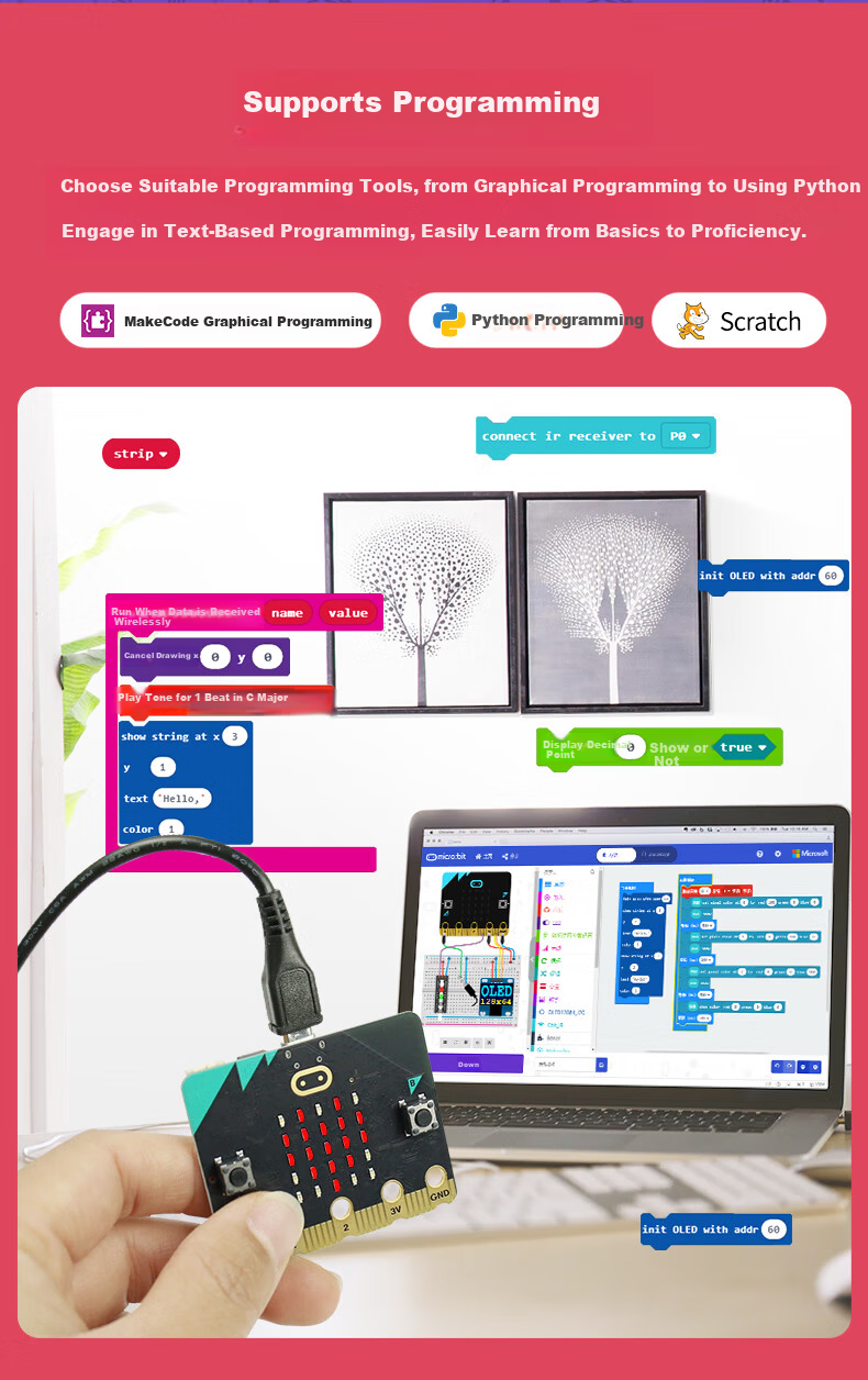 Chuanglebo Microbit Development Board Expansion Board V2 Robot Kit Python Mainboard micro:bit V2.2 3