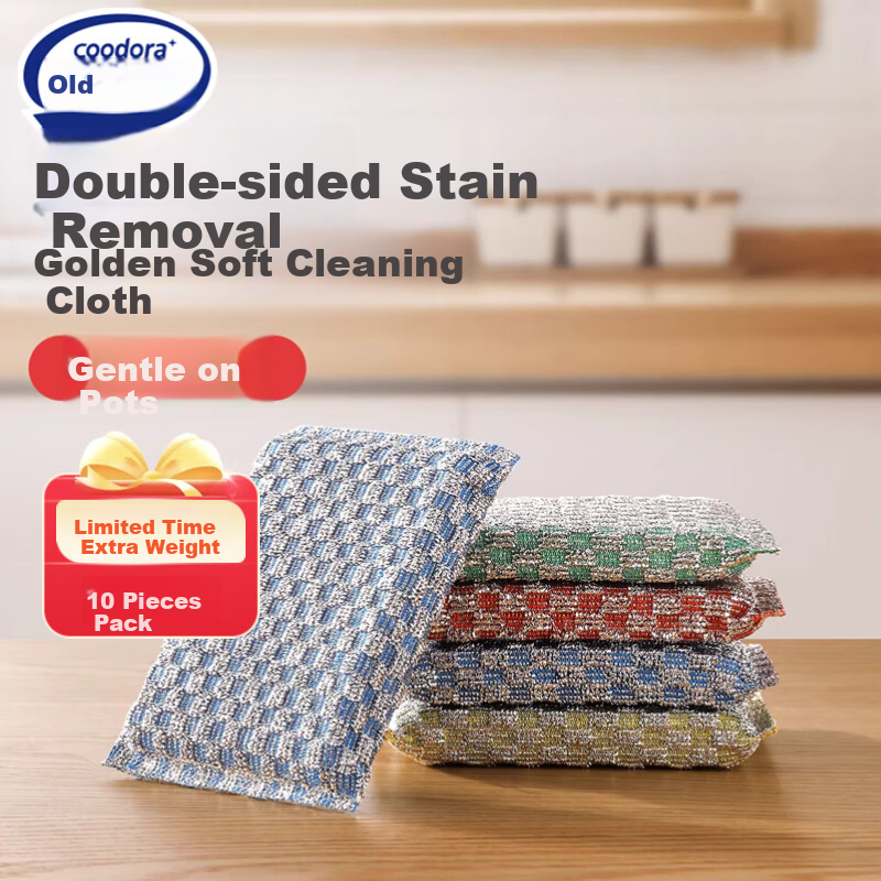 COODORA Soft Cleaning Cloth 10-Pack Dishwashing Sponges Steel Wool Scrubbers Oil Removal Kitchen Cleaning Cloths Lint-Free Household Pot Scrubbers