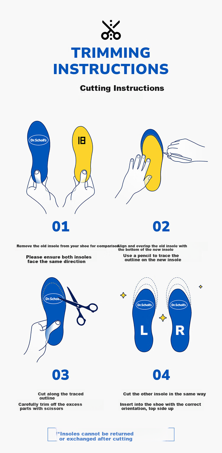 Dr. Scholl's US Imported Comfort Insoles Arch Support Shock Absorption Soft Cushioned Anti-Fatigue Unisex 12