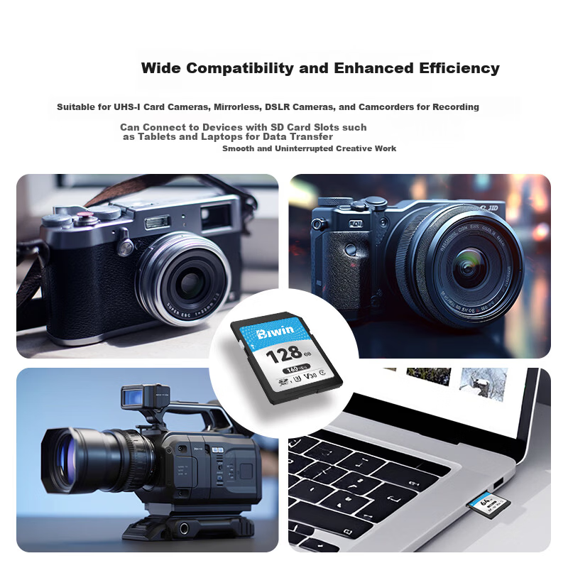 BIWIN 128GB SD Memory Card U3 V30 High-Speed SD Card 4K Ultra HD Recording 160MB/s Read Speed 120MB/s Write Speed