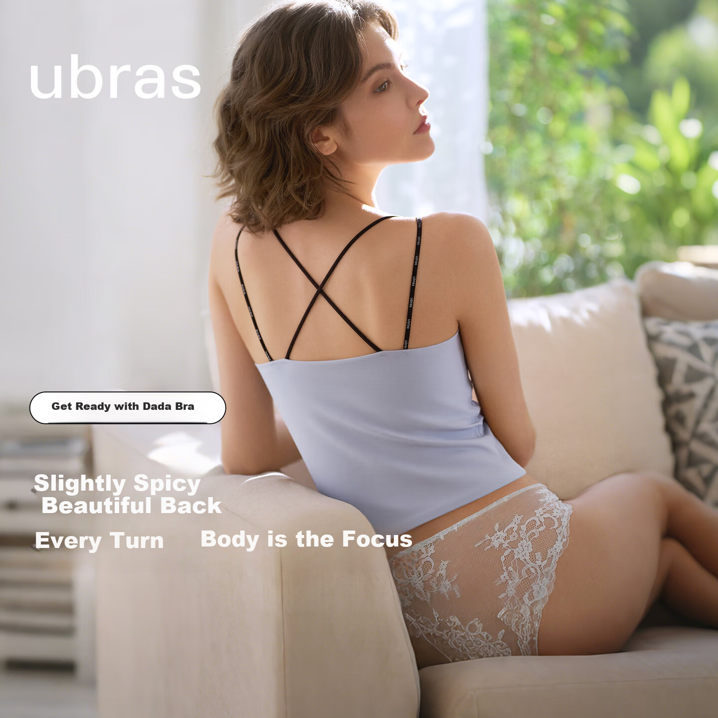 Ubras 26 New Double Strap Camisole Women Summer Slightly Spicy Back Support Padded Top No Size Black