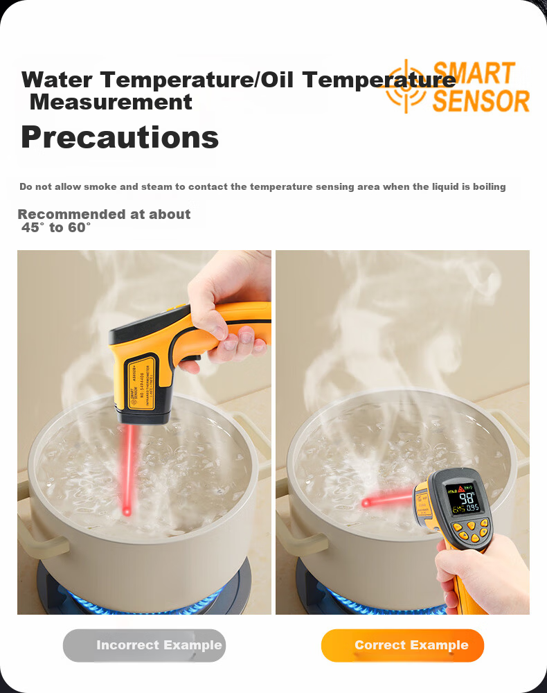 CEM Infrared Thermometer Industrial Temperature Gun High-Precision Thermometer Home Kitchen Baking Oil Temperature Gun AS-852B+ 12