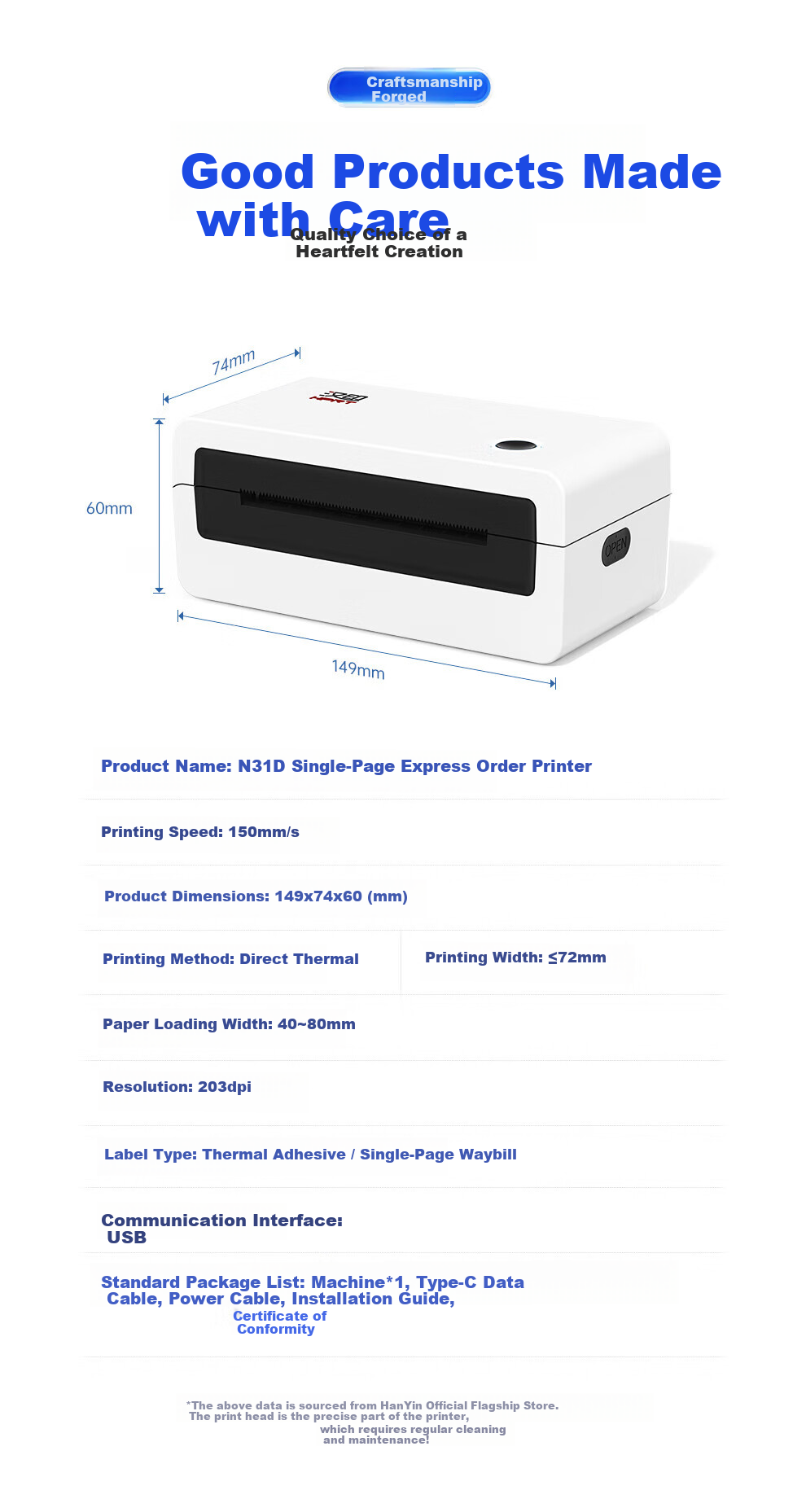 HPRT A300E Portable Courier Label Printer Bluetooth Universal Thermal Printer Inventory Label Pickup Code Electronic Waybill Mini Portable Adjustable Paper Width 4