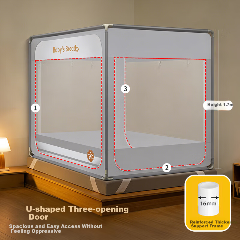 La Torretta Class A Baby Anti-Fall Mosquito Net Home Three-Door Encrypted Anti-Drop Bed Square Top Mosquito Net 1.8×2m Bed