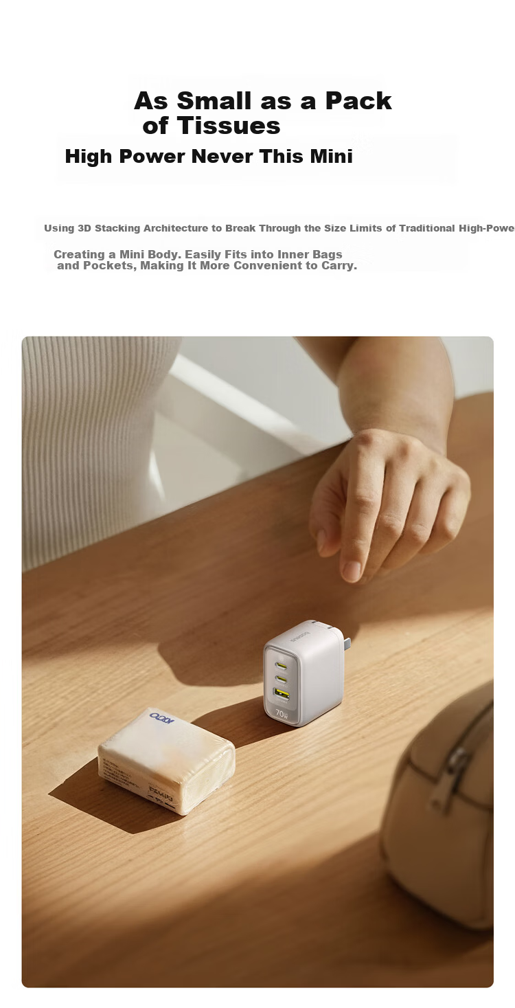 Baseus Little Ice 70W GaN Charger 3-Port Fast Charging MacBook Type-C PD65W Compatible with Apple 17/16, Xiaomi Phones, Laptop Adapter Blue 8