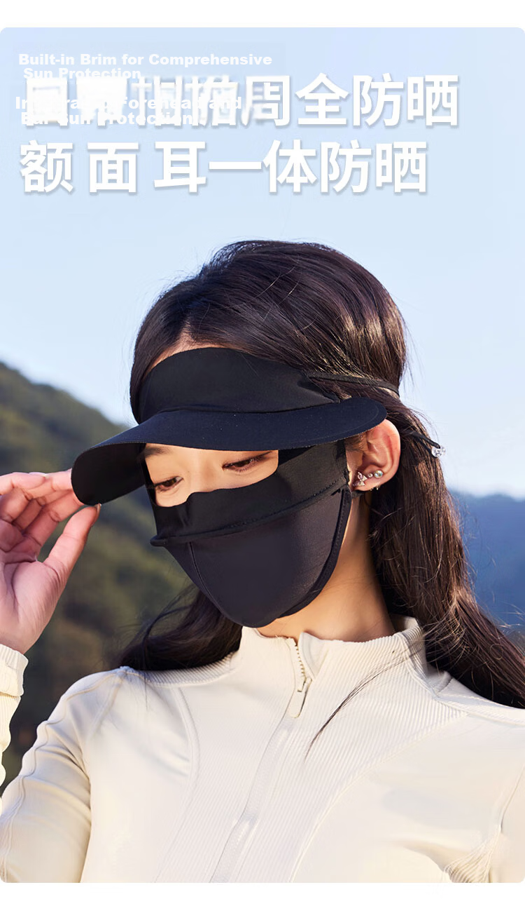 Nanjiren 2025 New Black Vinyl Sun Protection Hat for Women, Open-Top UV Shield Face Mask Sunshade Hat, Fashionable Summer Sun Hat for Women 6