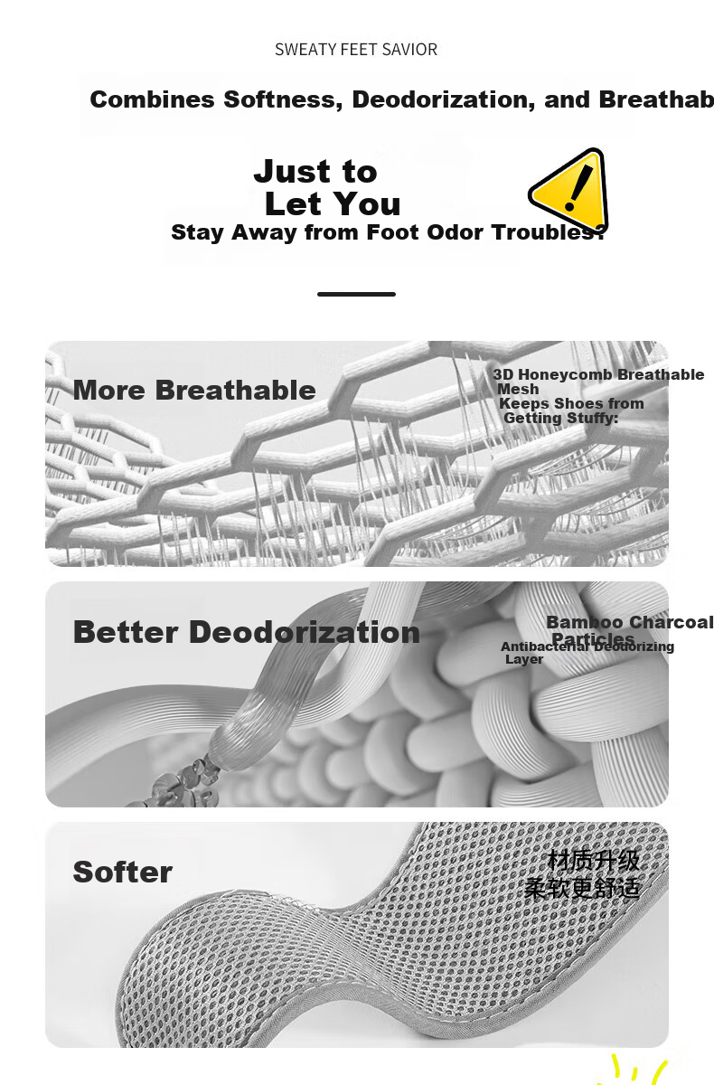 Bangnishijia 5 Pairs of Men's Insoles, Sweat-Absorbing, Fragrant, Odor-Eliminating, Breathable, Soft And Elastic, Antibacterial, Non-Stuffy for Summer Wear 4