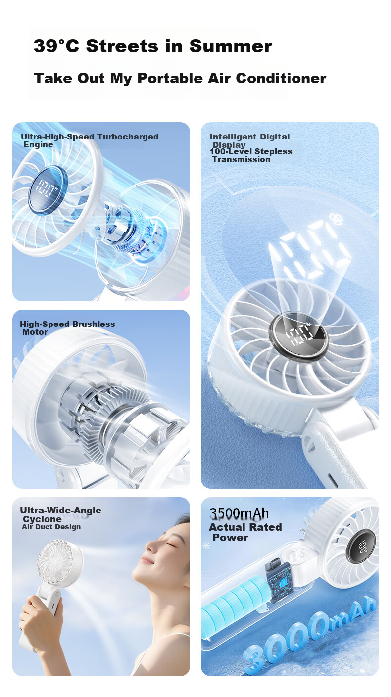 AIMIKU 2026 New Handheld Mini Fan Silent Portable Neck Hanging USB Rechargeable Cooling Foldable Desktop Fan for Students Dormitory Outdoor 2