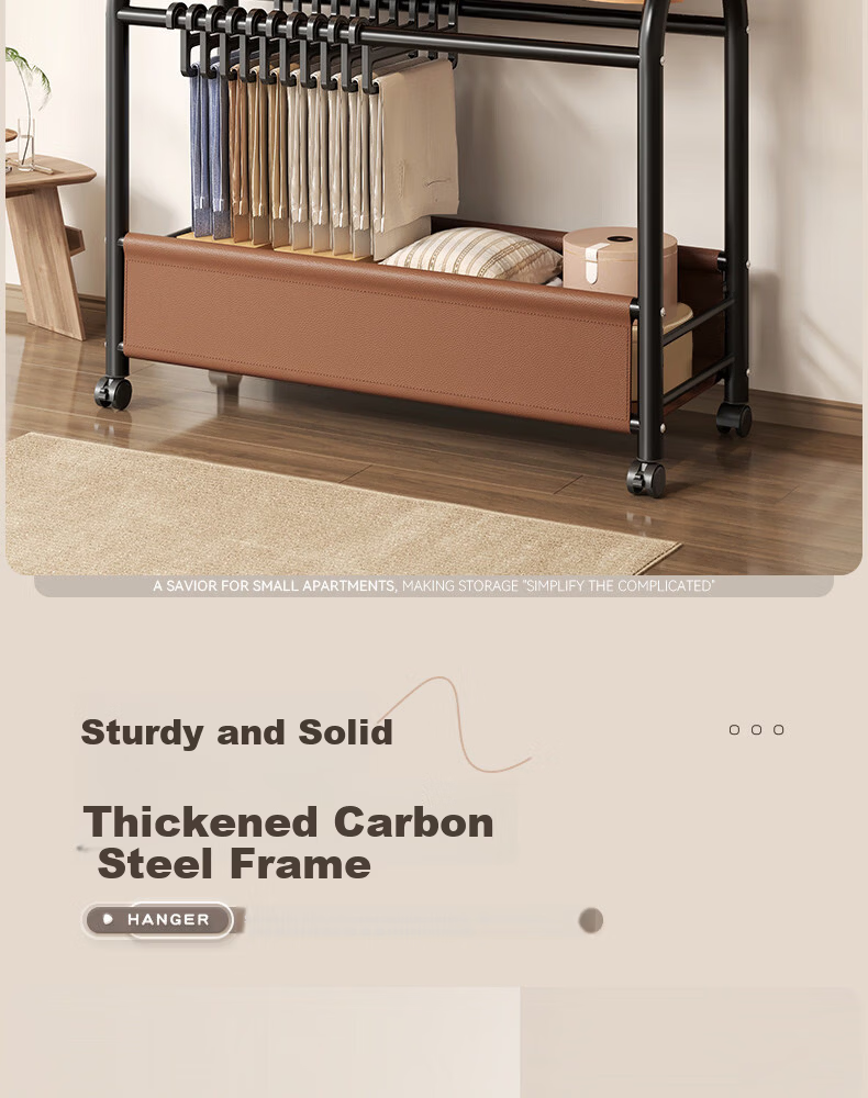 Muhan Yue Floor Standing Coat Rack Bedroom Home Clothes Hanger Storage Drying Rack Indoor Mobile Clothing Rack 6