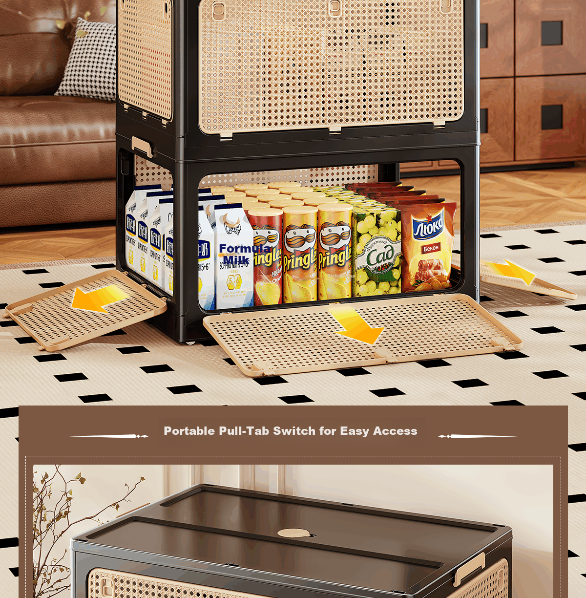 OLA XIANG Foldable Storage Box Large Capacity Plastic Clothes Organizer for Home Living Room Snacks Toys Books 5