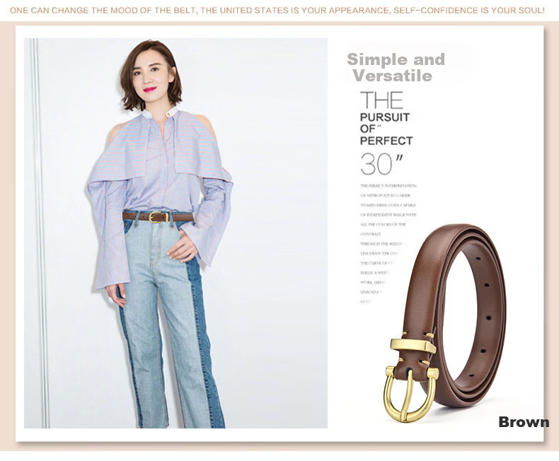 Half-Cigarette Women's Casual Leather Belt Versatile Genuine Pin Buckle Belt for Jeans and Leather Pants High-End Fashion Gift 5