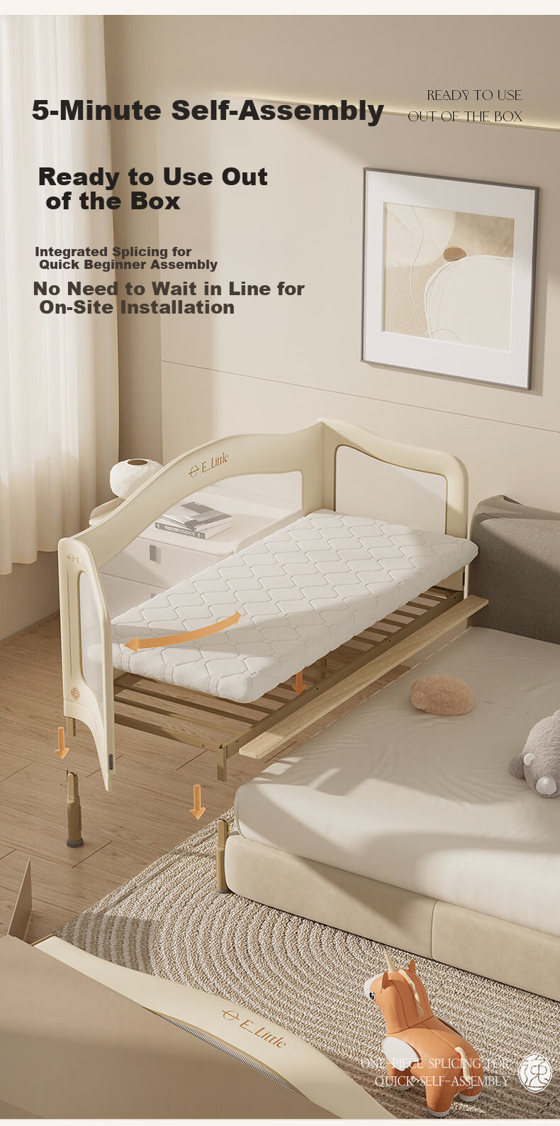 Elittile Baby Splicing Bed Adult Sleep Seamless Connection Multifunctional Folding Mobile Children's Baby Bed M4200x80cm 5