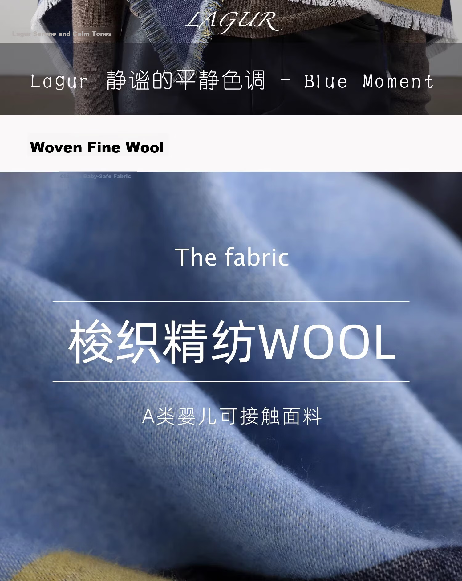 Lagur Blue Moment Tranquil Blue Fine Wool Triangle Scarf and Shawl Dual-Use Warmth Tranquil Blue 2