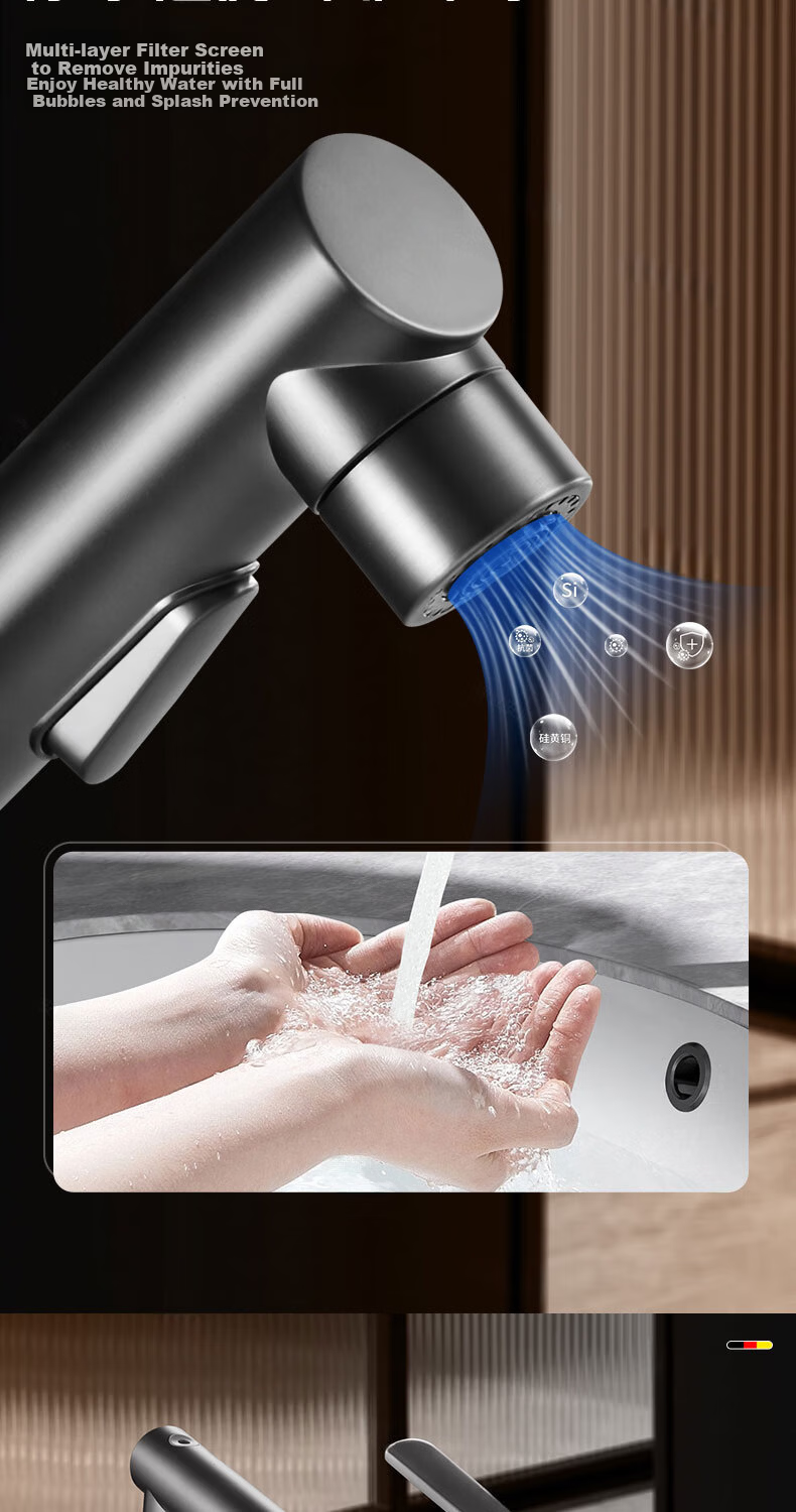 HOMK German Basin Faucet Pull-Out Hot and Cold Water Mixer for Bathroom Sink 11